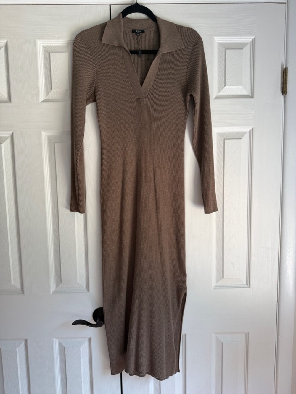 Rails Brown Ribbed Collared Long Sleeve Midi Dress